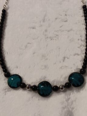 Teal Glass Bead Statement Necklace And Earrings - Women Jewelry
